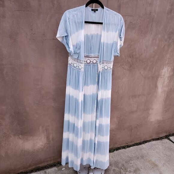 Aakaa blue amd white floor length toe dye duster - Picture 1 of 9